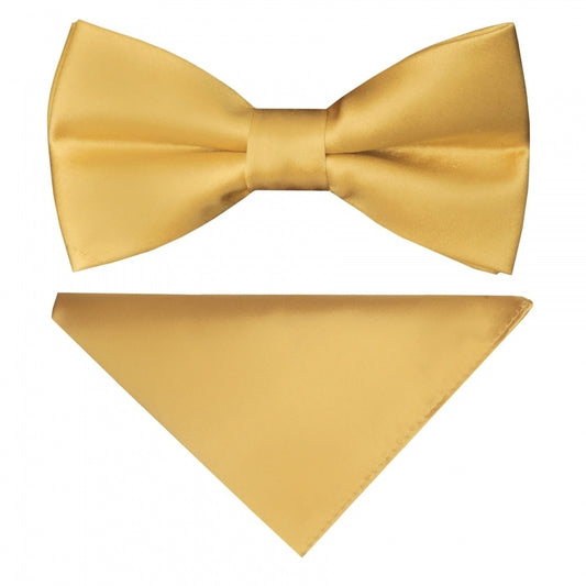 Pre Tied Caramel Satin Boys Bow Tie And Pocket Square Set Age 4 7 1