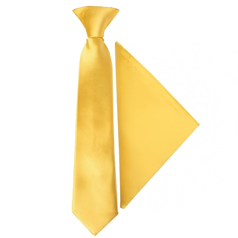 Pre Tied Yellow Gold Satin Boys Tie And Pocket Square Set Age 4 7 1