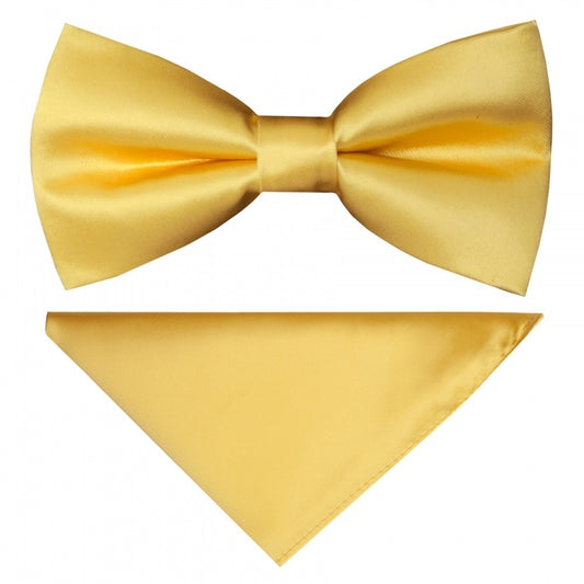 Pre Tied Gold Satin Boys Bow Tie And Pocket Square Set Age 4 7 1