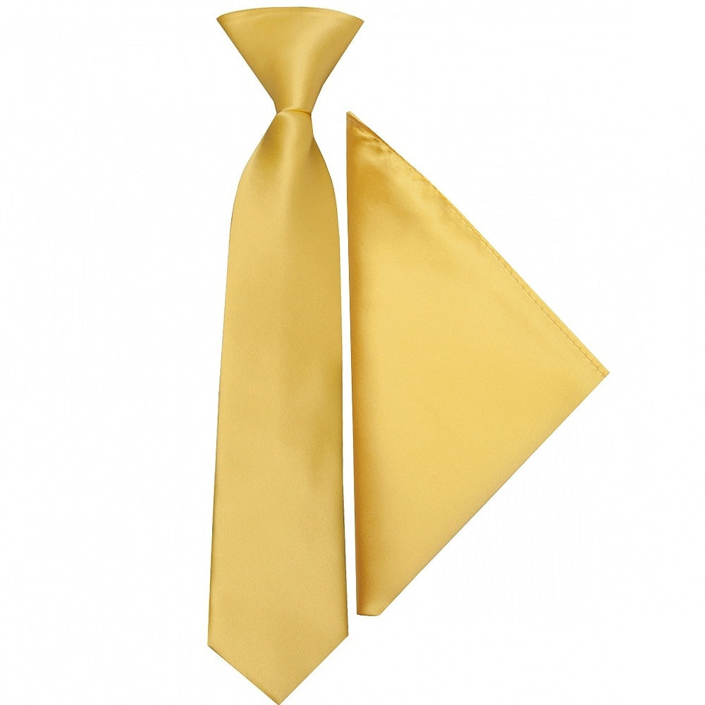 Pre Tied Plain Gold Satin Boys Tie And Pocket Square Set Age 4 7 1
