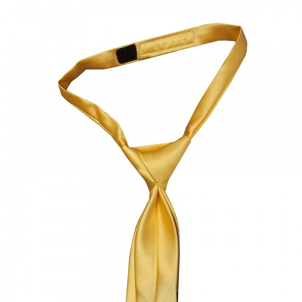 Pre Tied Plain Gold Satin Boys Tie And Pocket Square Set Age 4 7 3