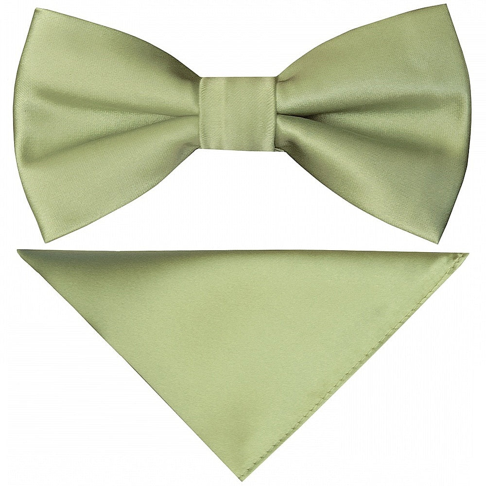 Pre Tied Sage Green Satin Boys Bow Tie And Pocket Square Set Age 4 7 1