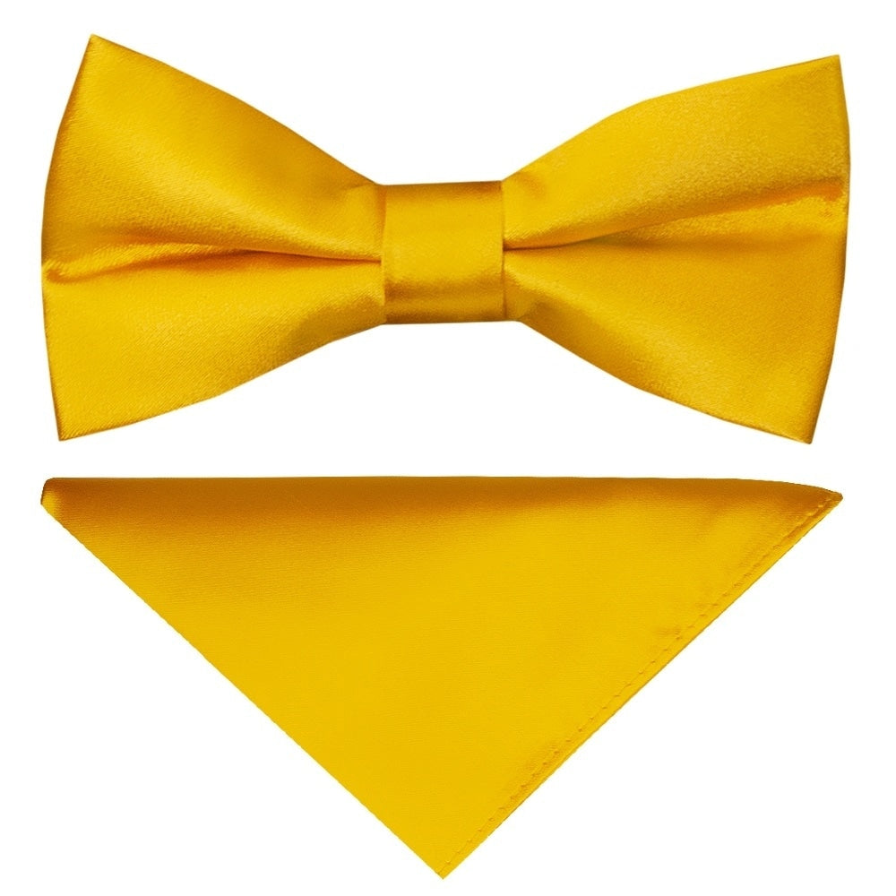 Pre Tied Bright Yellow Satin Boys Bow Tie And Pocket Square Set Age 4 7 1