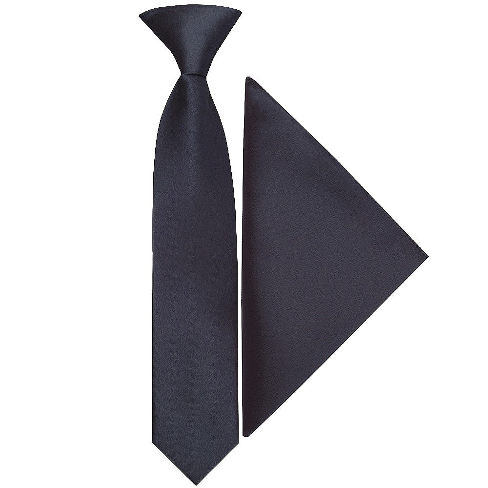 Pre Tied Navy Satin Boys Tie and Pocket Square Set Age 4-7