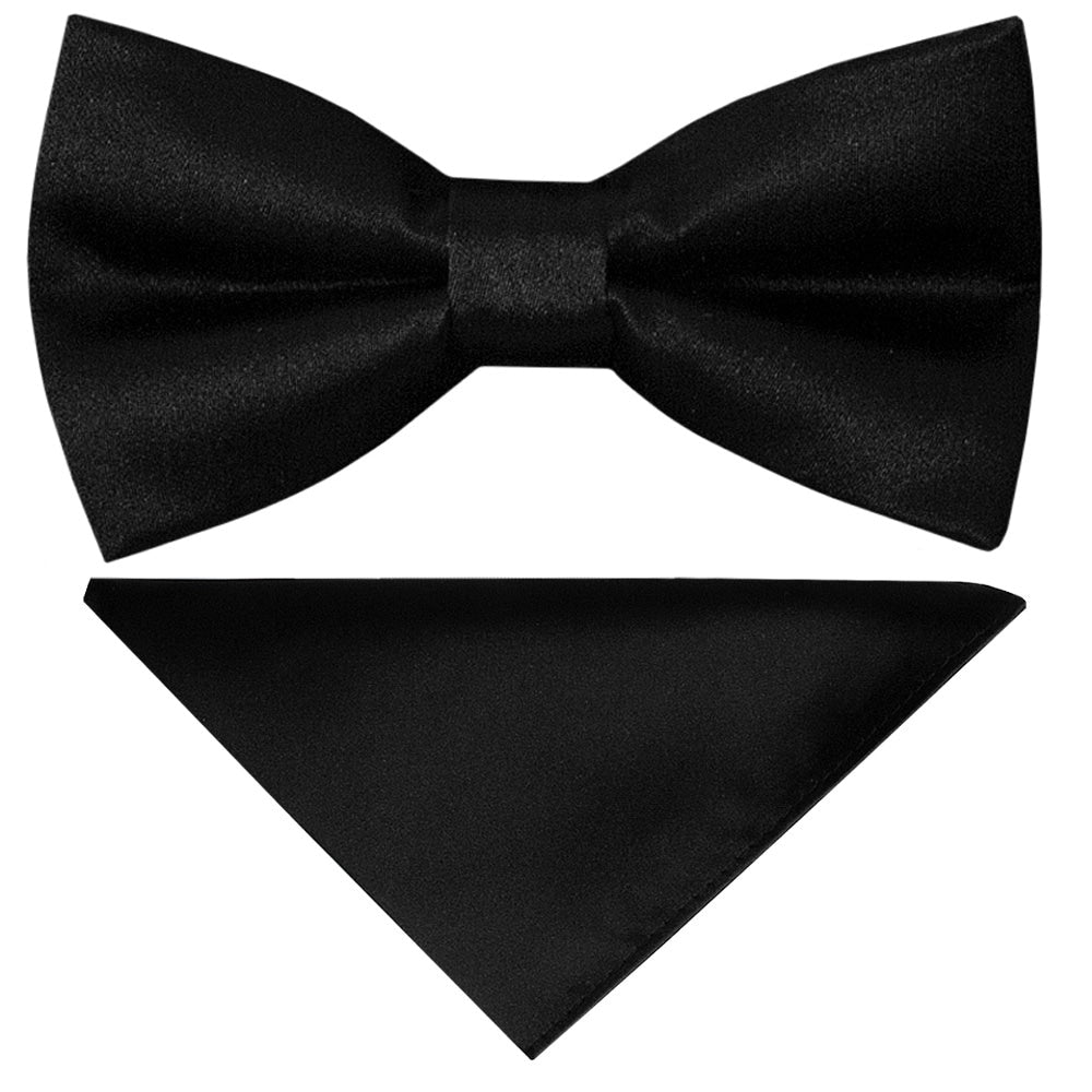 Pre Tied Black Boys Bow Tie And Pocket Square Set Age 4 7 1