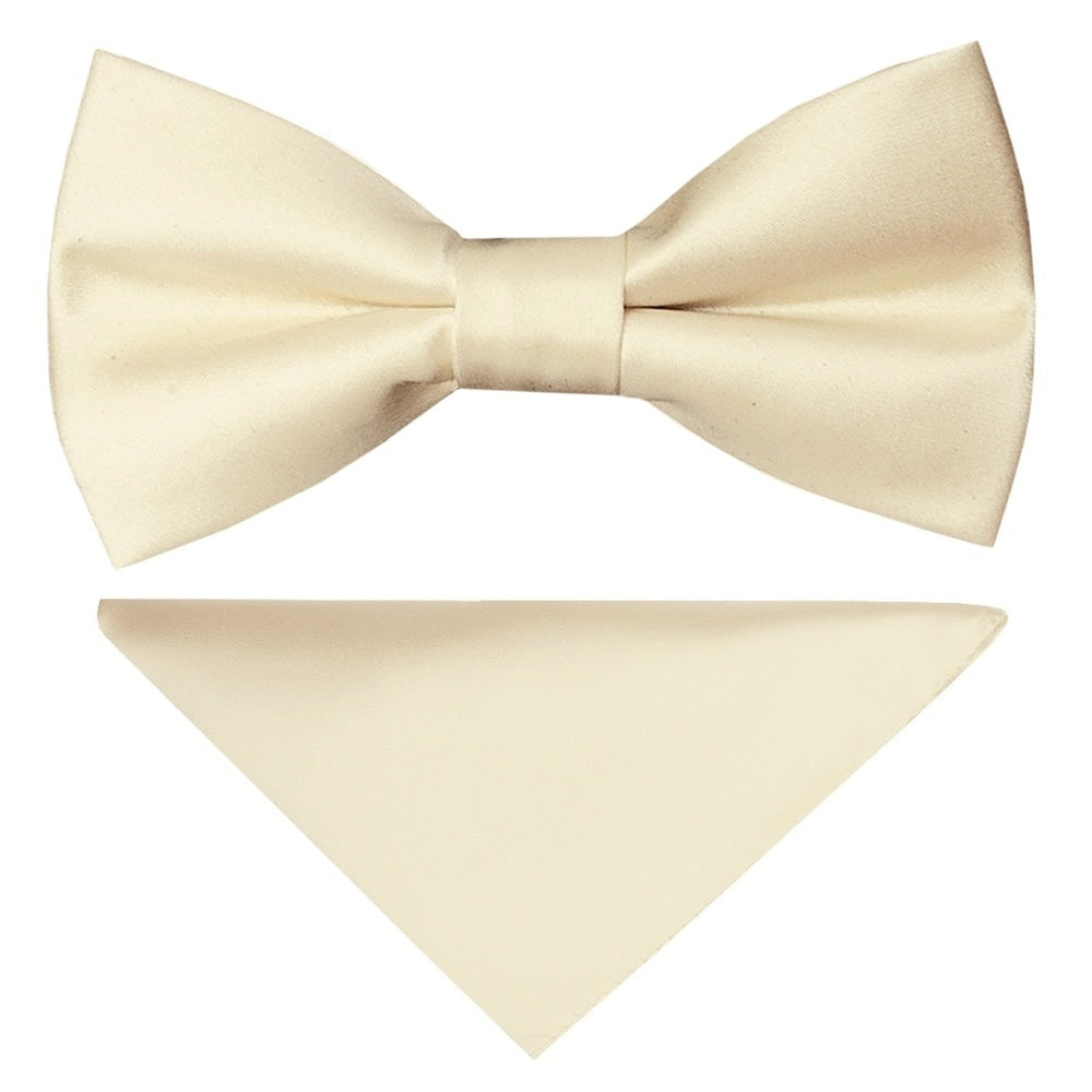 Pre Tied Ivory Satin Boys Bow Tie And Pocket Square Set Age 4 7 1