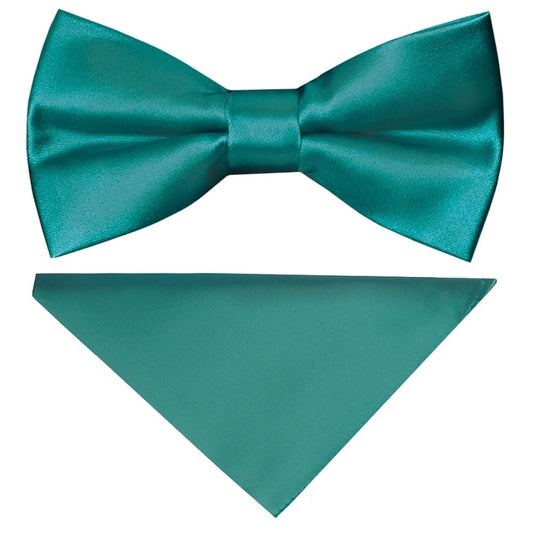 Pre Tied Teal Satin Boys Bow Tie And Pocket Square Set Age 4 7 1