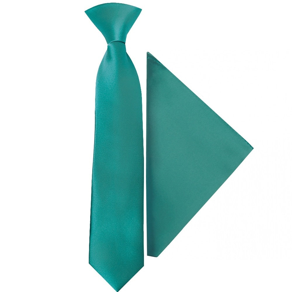 Pre Tied Teal Satin Boys Tie And Pocket Square Set Age 4 7 1