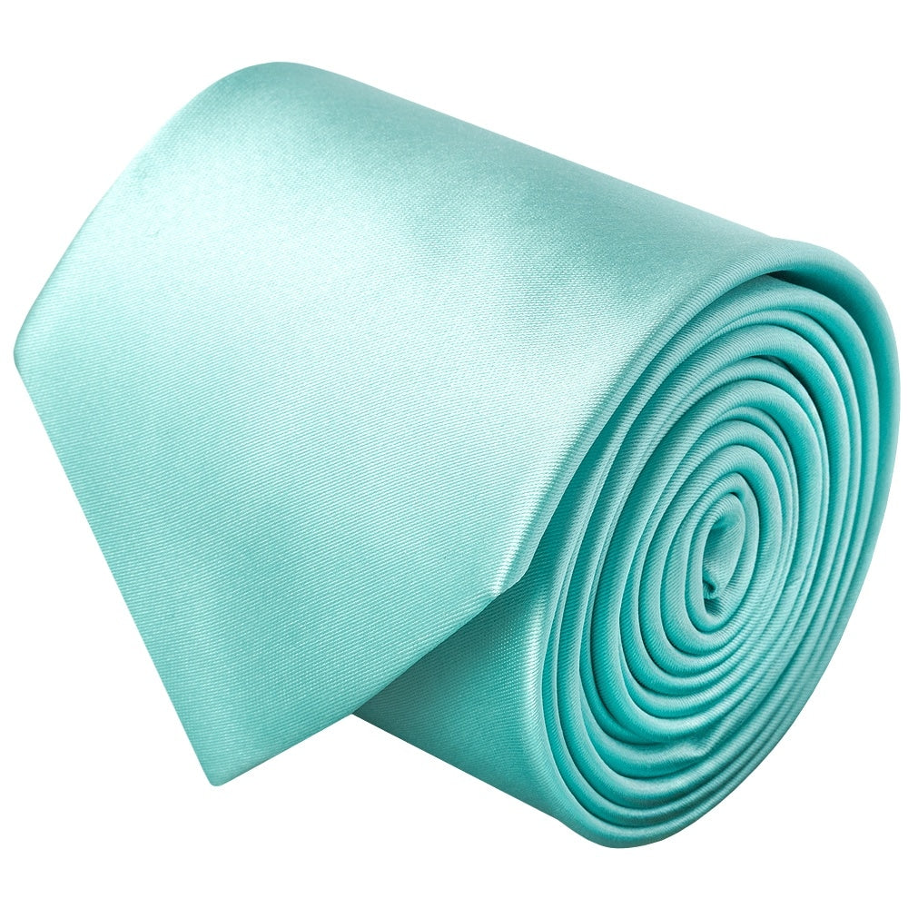 Plain Aqua Satin Classic Mens Tie 3