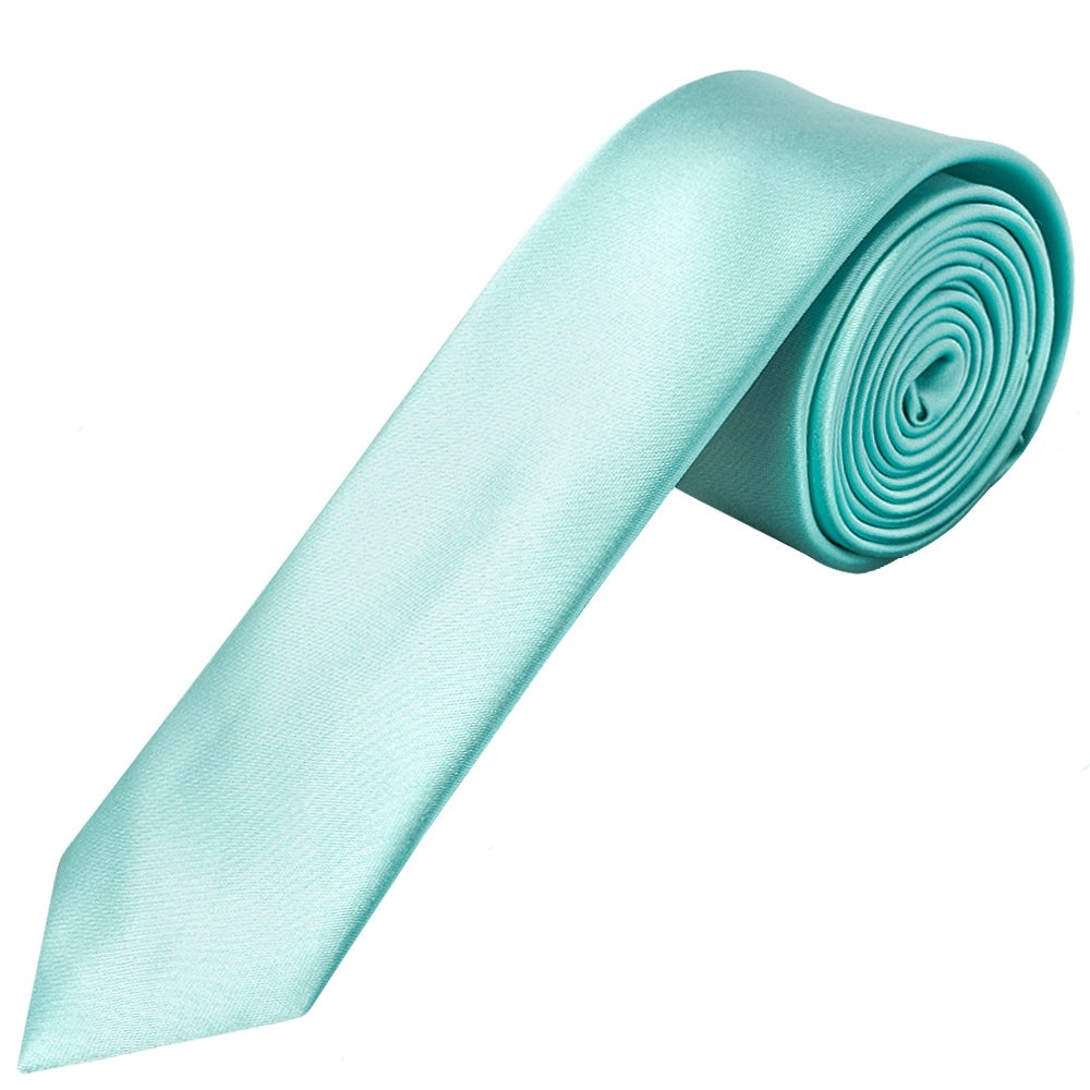 Aqua Satin Skinny Mens Tie
