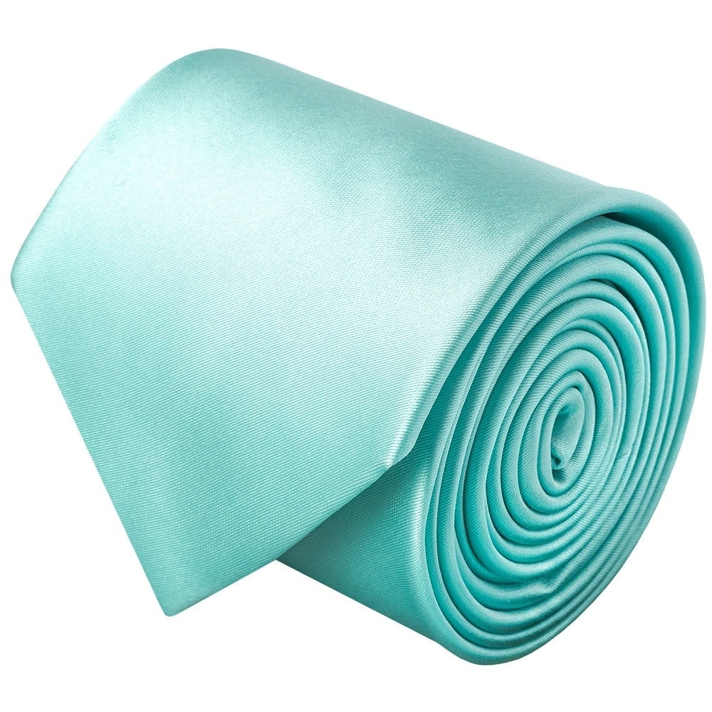 Plain Aqua Satin Classic Mens Tie And Pocket Square Set 4