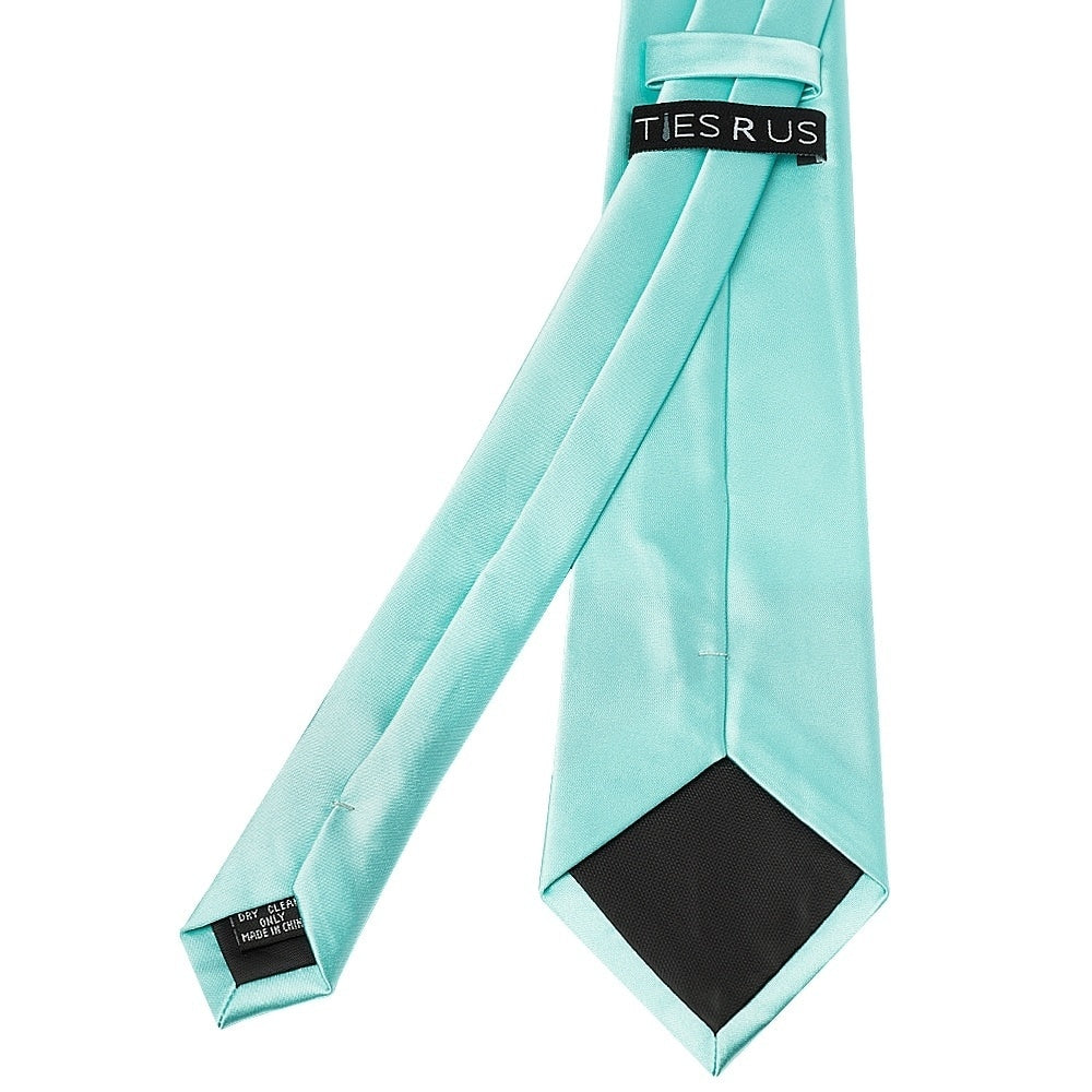 Plain Aqua Satin Classic Mens Tie And Pocket Square Set 5