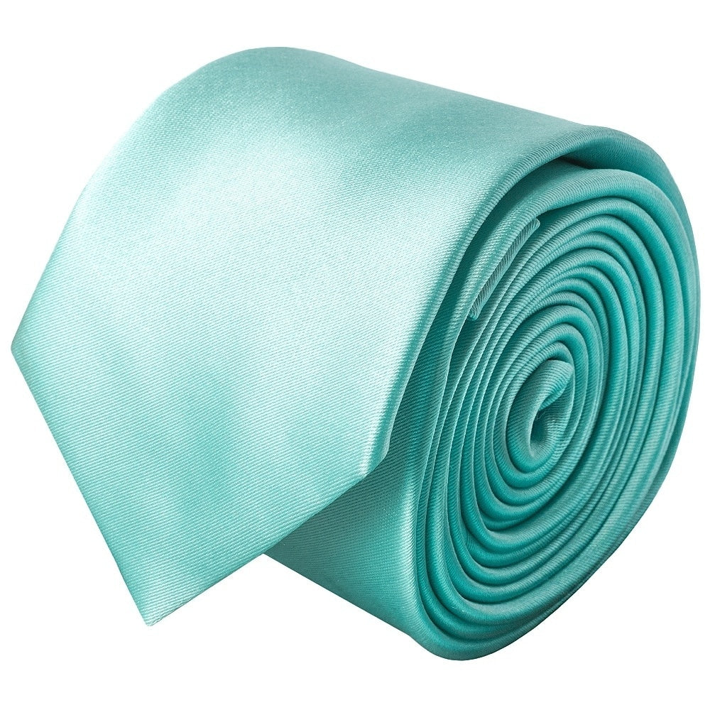 Aqua Satin Skinny Mens Tie And Pocket Square Set 3