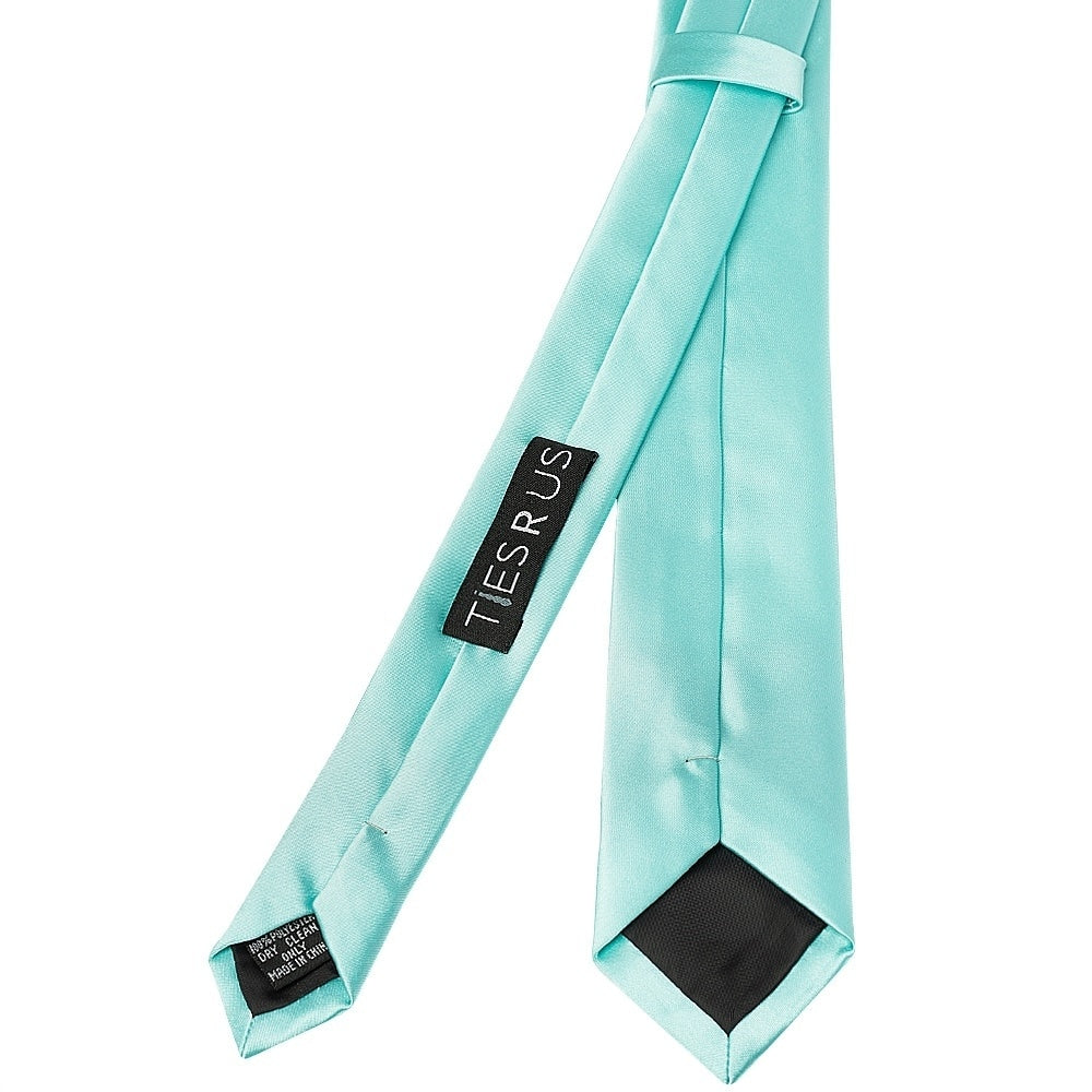 Aqua Satin Skinny Mens Tie And Pocket Square Set 4