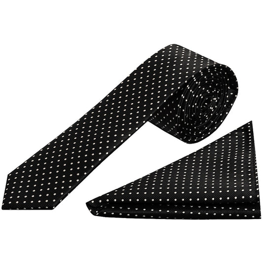Black Polka Dot Skinny Boys Tie And Pocket Square Set 1