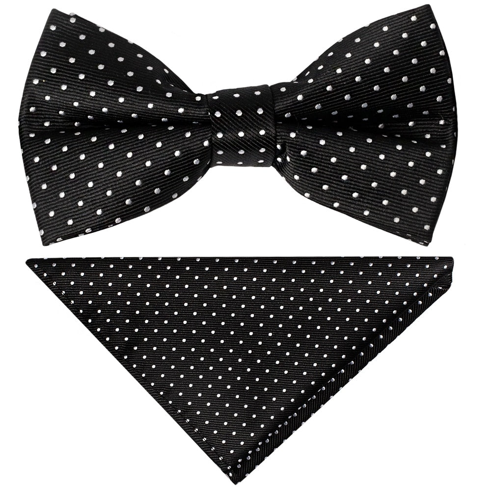 Pre Tied Black Polka Dot Boys Bow Tie And Pocket Square Set 1
