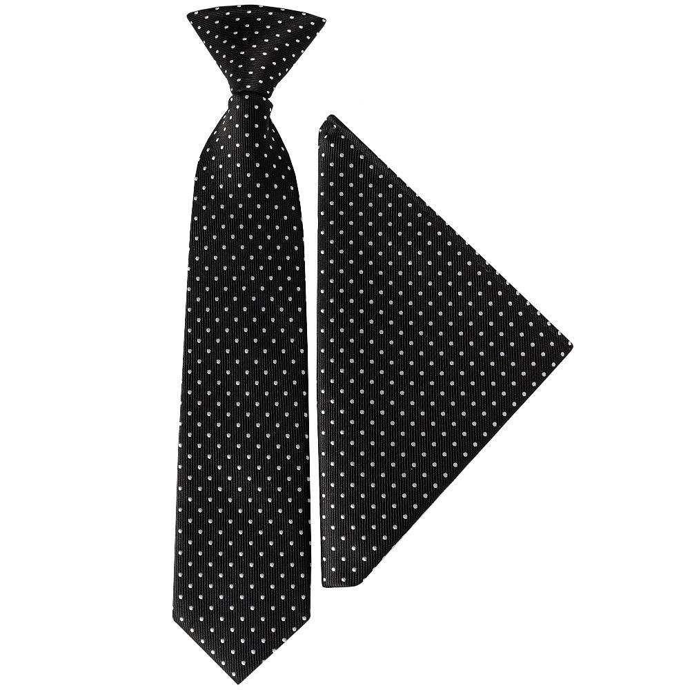 Pre Tied Black Polka Dot Boys Tie And Pocket Square Set Age 4 7 Years 1