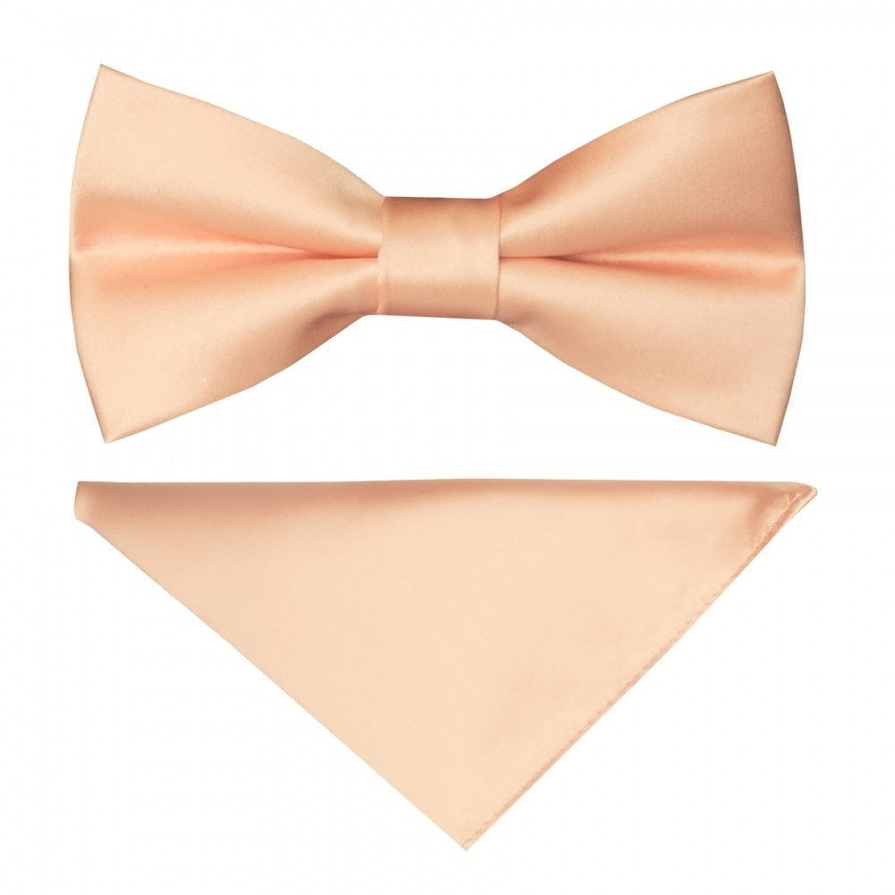 Pre Tied Light Peach Satin Boys Bow Tie And Pocket Square Set Age 4 7 1