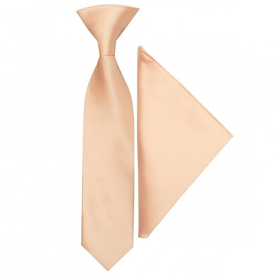 Pre Tied Light Peach Satin Boys Tie And Pocket Square Set Age 4 7 1