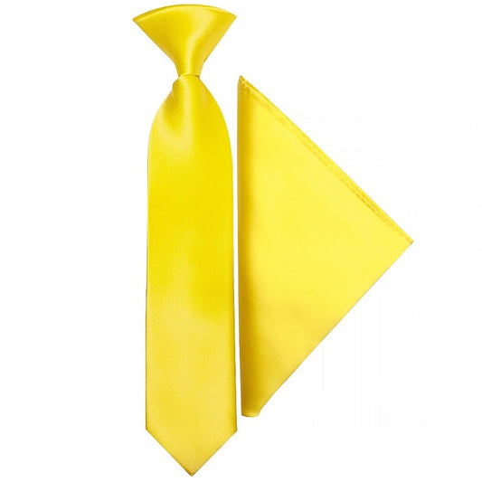 Pre Tied Sunshine Yellow Satin Boys Tie And Pocket Square Set Age 4 7 1