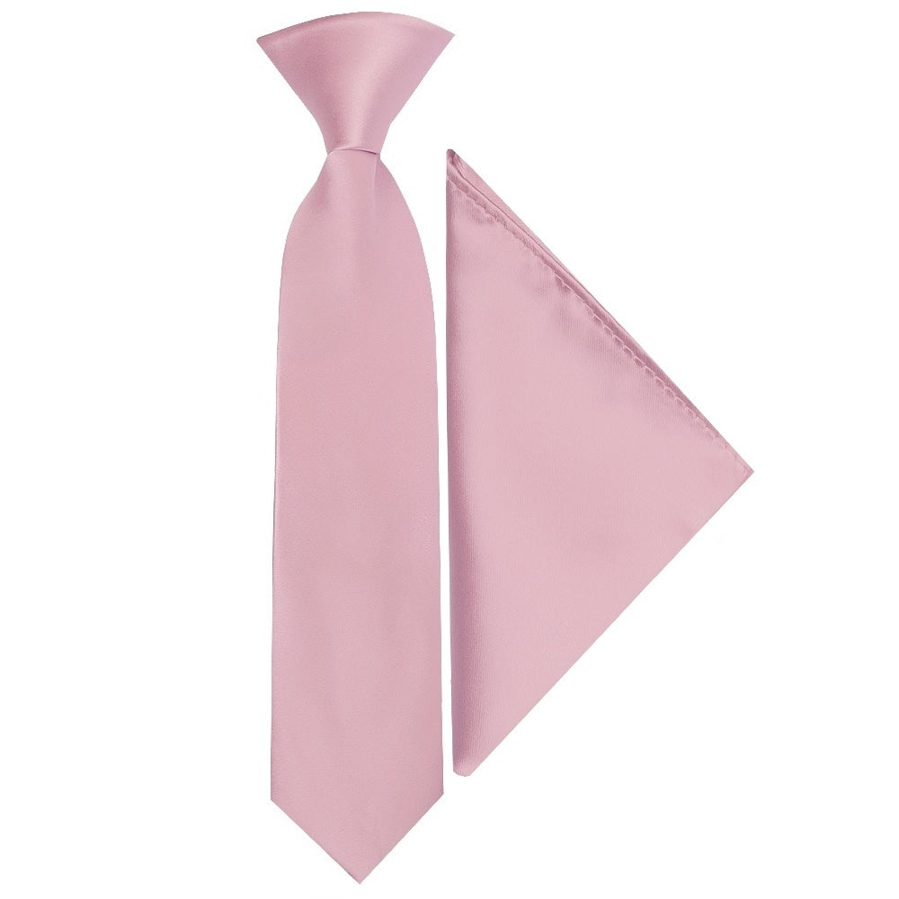 Pre Tied Light Dusty Pink Satin Boys Tie And Pocket Square Set Age 4 7 1