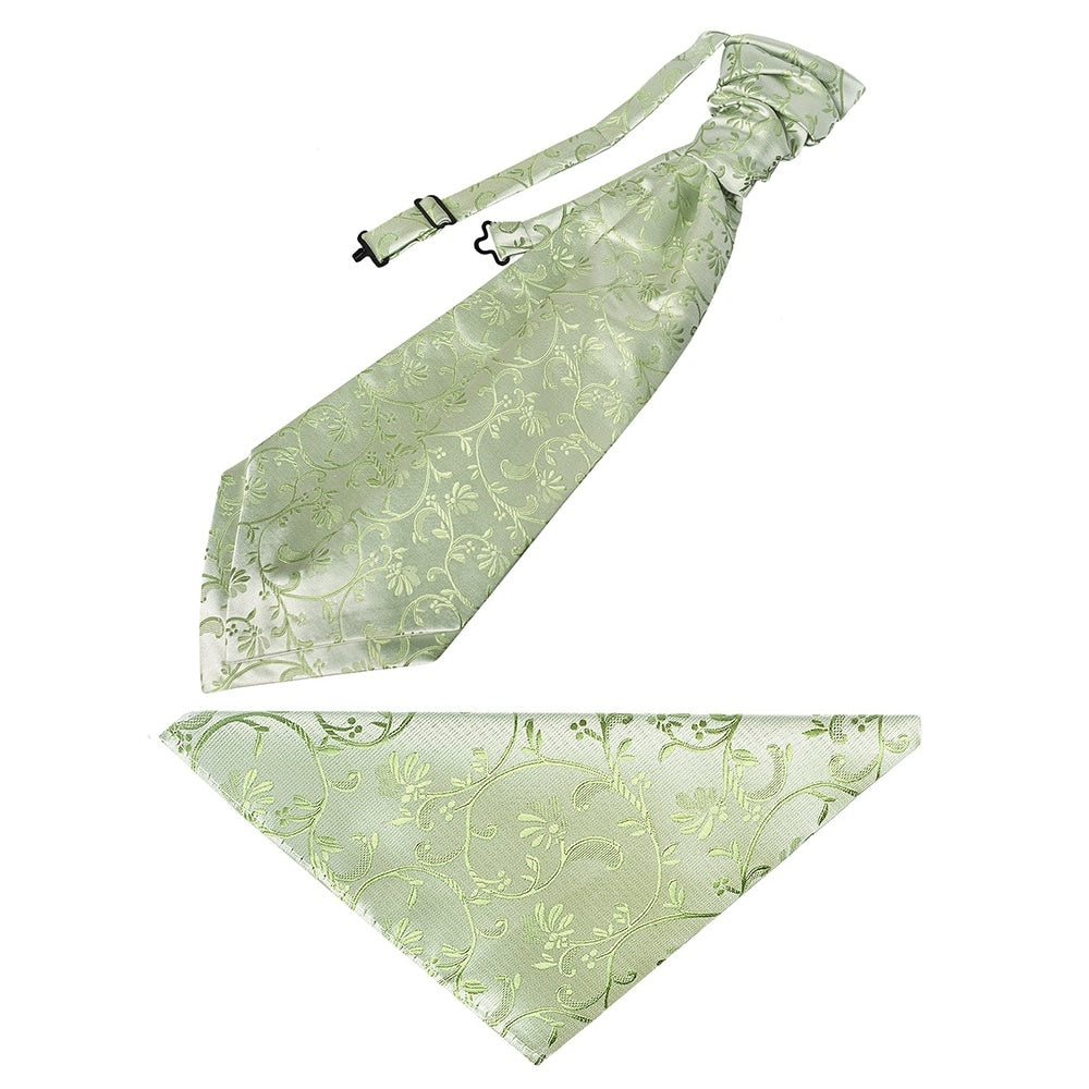Sage Green Floral Mens Cravat Tie And Pocket Square Set 1