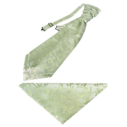 Sage Green Floral Mens Cravat Tie And Pocket Square Set 1