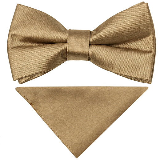 Pre Tied Iced Coffee Satin Boys Bow Tie And Pocket Square Set 1