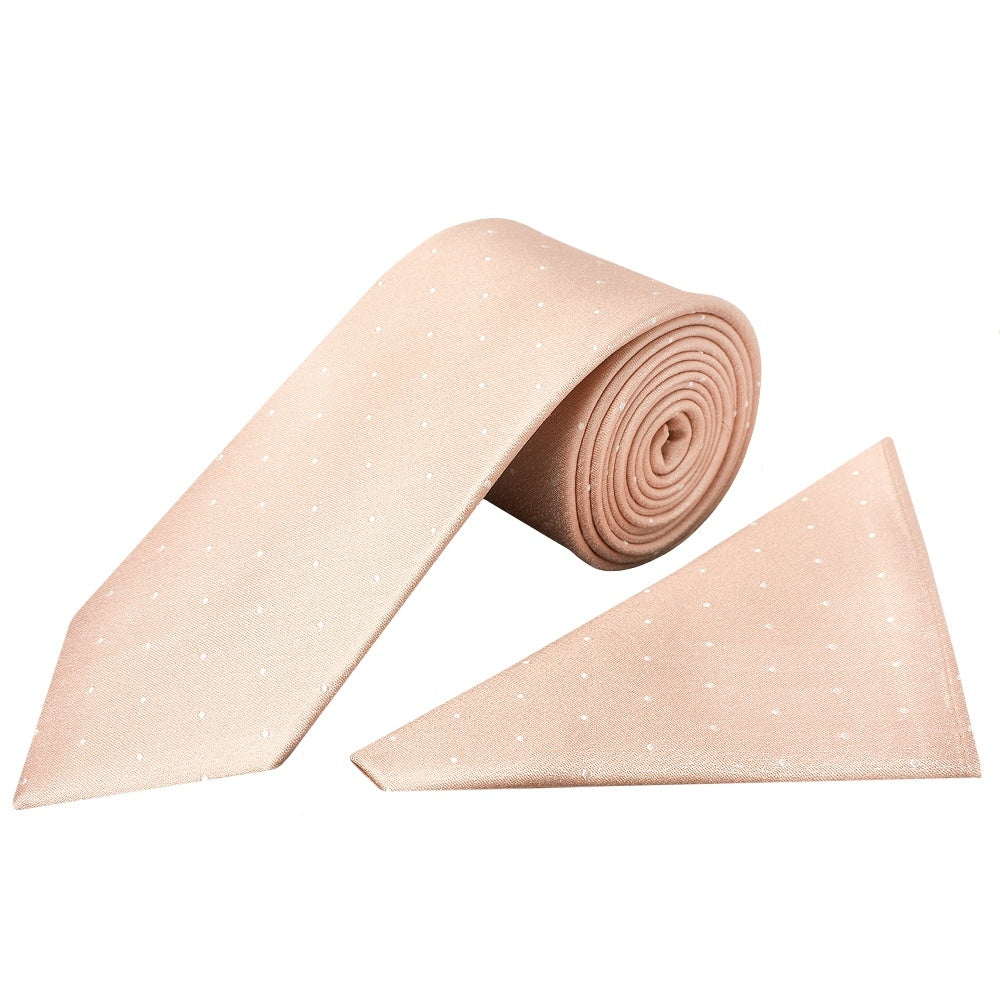 Pink With White Spot Silk Classic Tie And Pocket Square Set 1