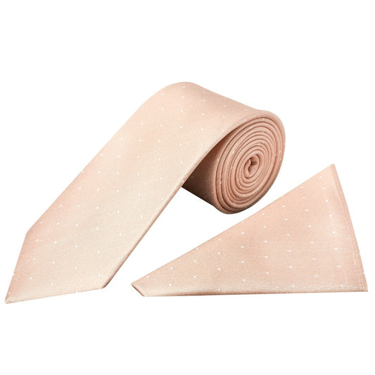 Pink With White Spot Silk Classic Tie And Pocket Square Set 1