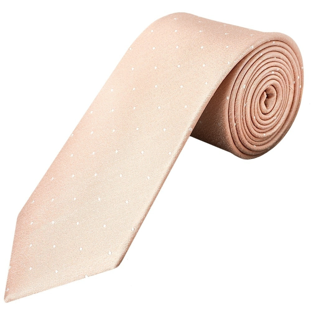 Pink With White Spot Silk Classic Tie And Pocket Square Set 2