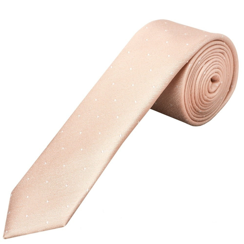 Pink With White Spot Silk Skinny Tie And Pocket Square Set 2