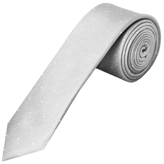 Silver With White Spot Silk Skinny Tie 1