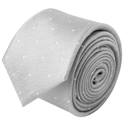 Silver With White Spot Silk Skinny Tie 2