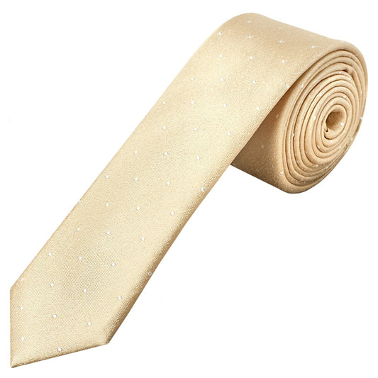 Champagne With White Spot Silk Skinny Tie 1