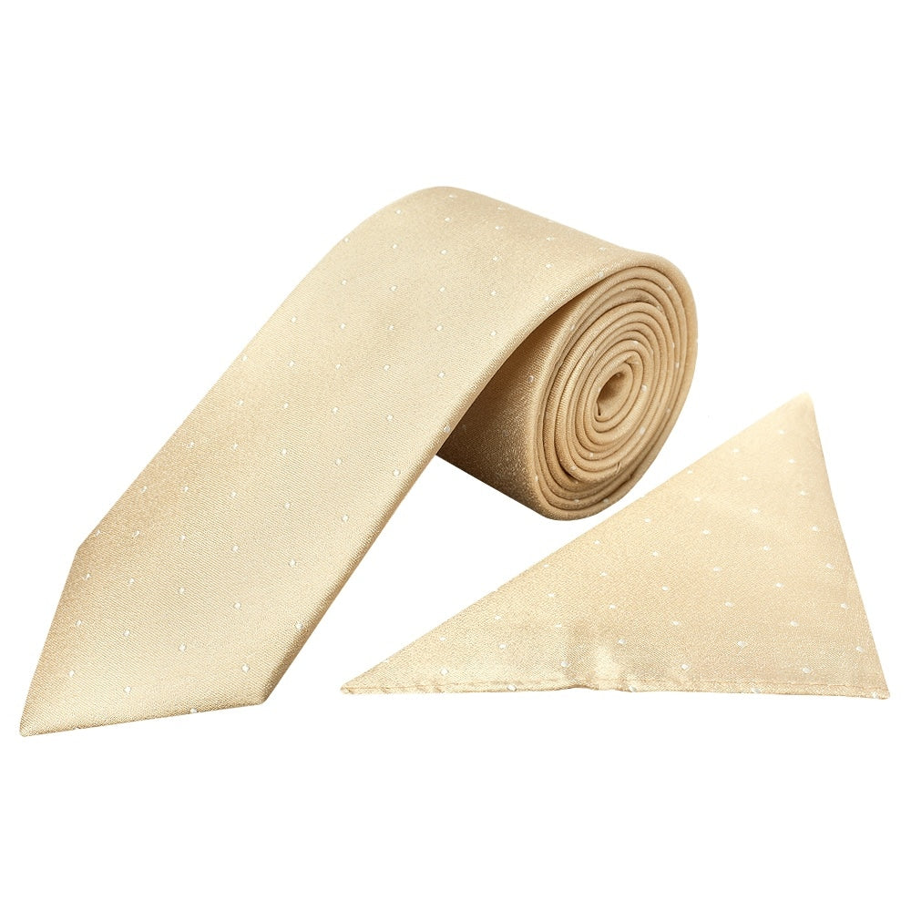 Champagne With White Spot Silk Classic Tie And Pocket Square 1