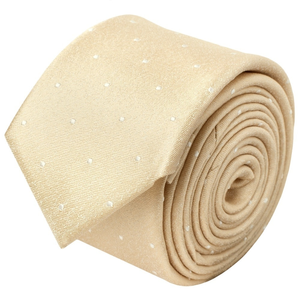 Champagne With White Spot Silk Skinny Tie And Pocket Square Set 3