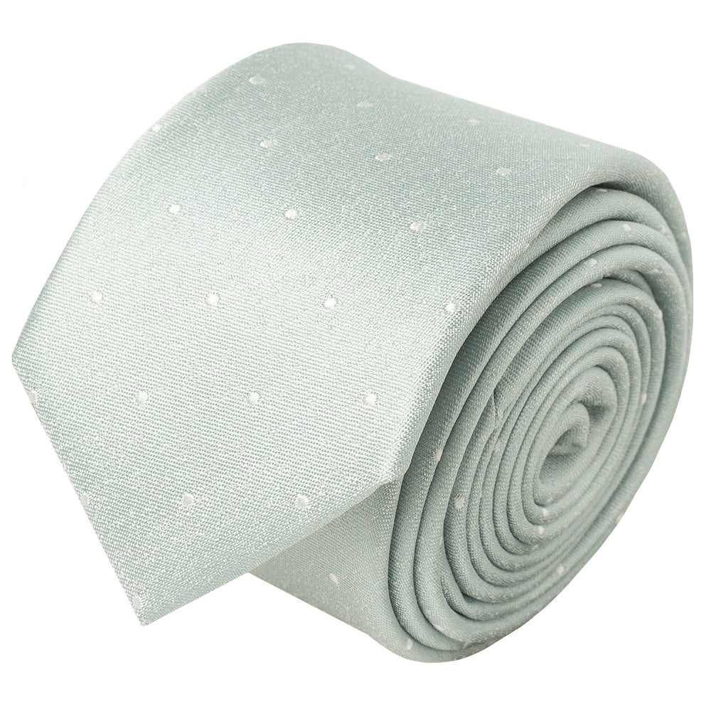 Duck Egg With White Spot Silk Skinny Tie 2