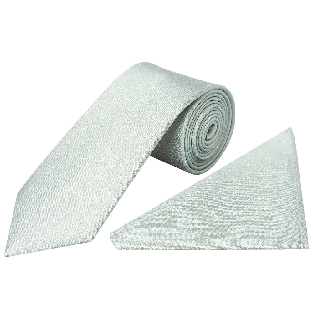 Duck Egg With White Spot Silk Classic Tie And Pocket Square 1