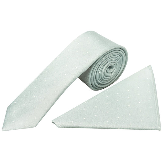 Duck Egg With White Spot Silk Skinny Tie And Pocket Square 1