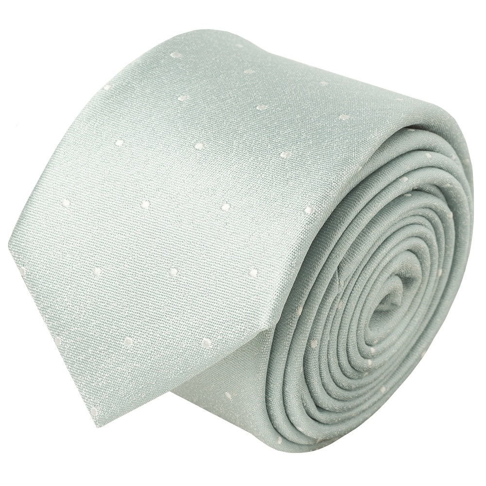 Duck Egg With White Spot Silk Skinny Tie And Pocket Square 3