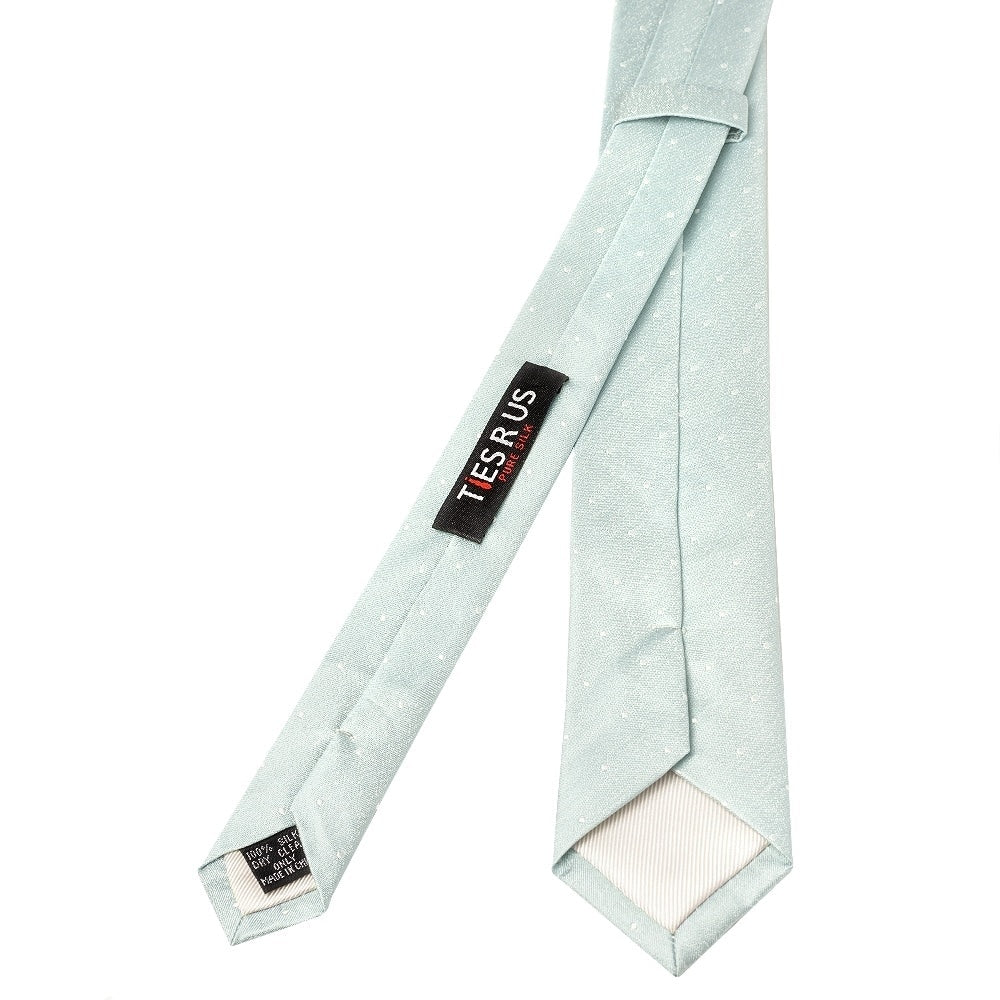 Duck Egg With White Spot Silk Skinny Tie And Pocket Square 4