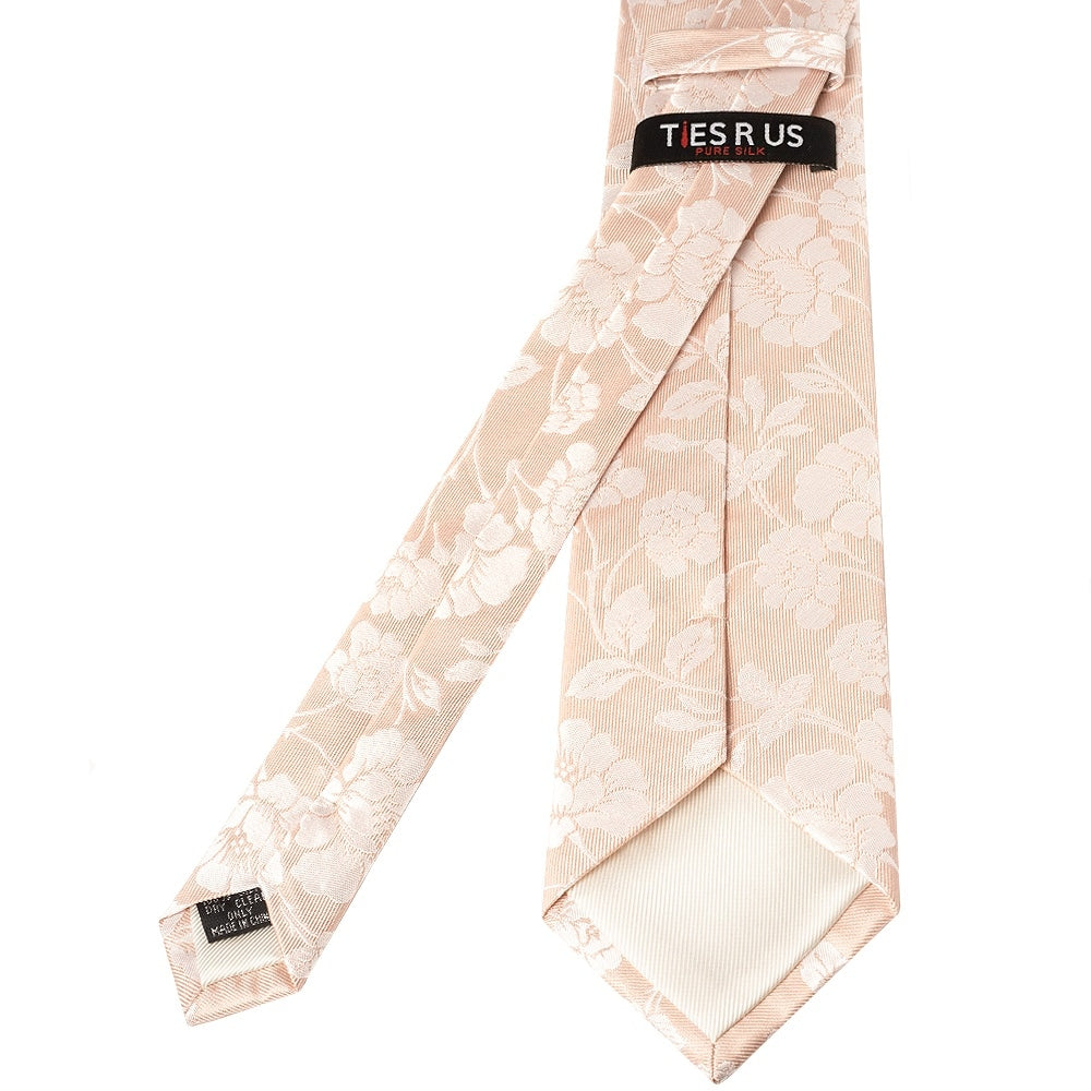 Pink With White Floral Silk Classic Tie 3