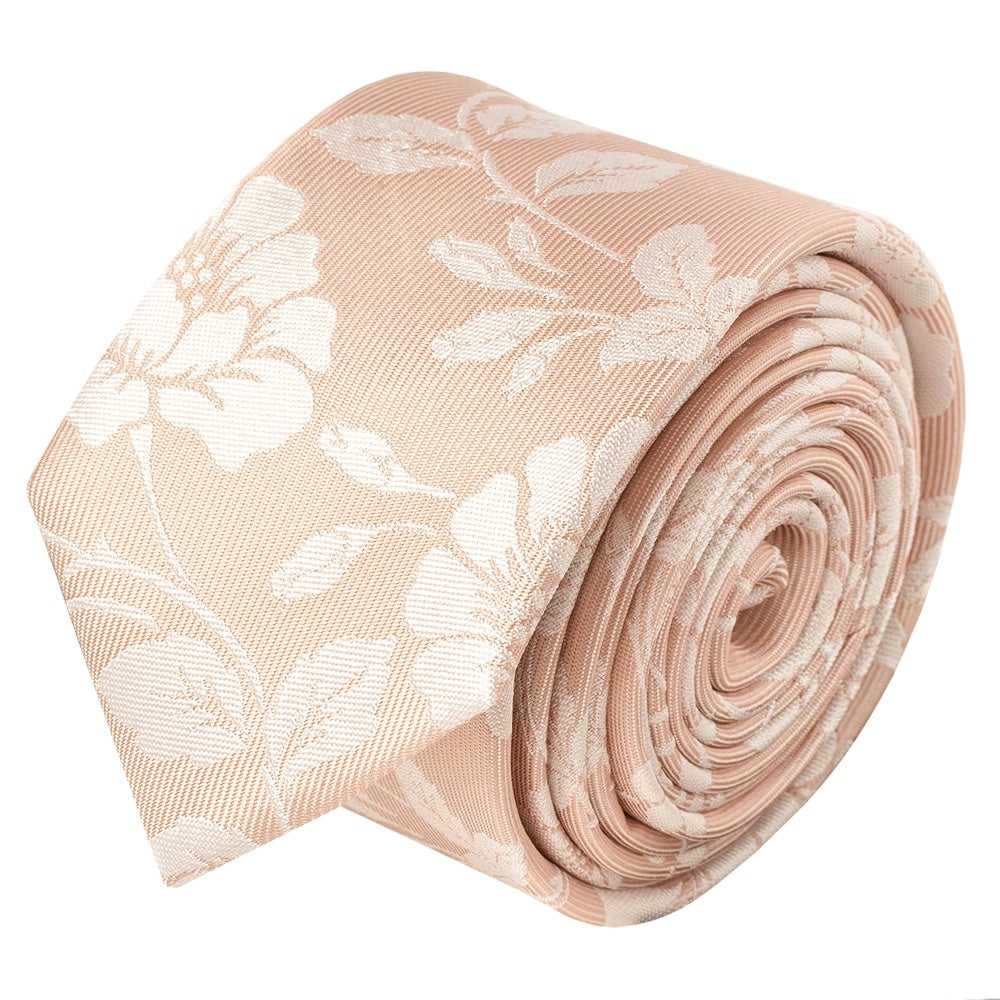 Pink With White Floral Silk Skinny Tie 2