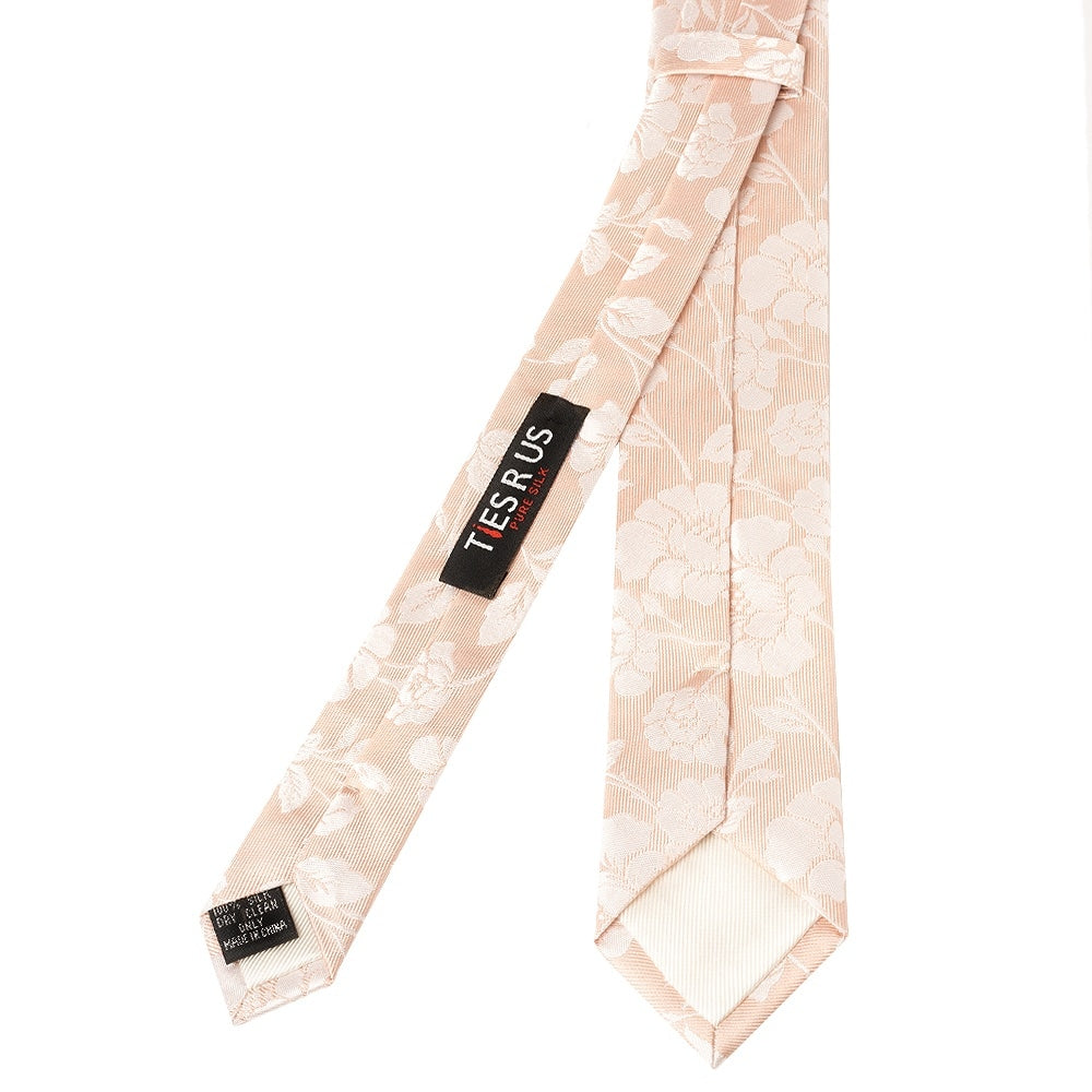 Pink With White Floral Silk Skinny Tie 3