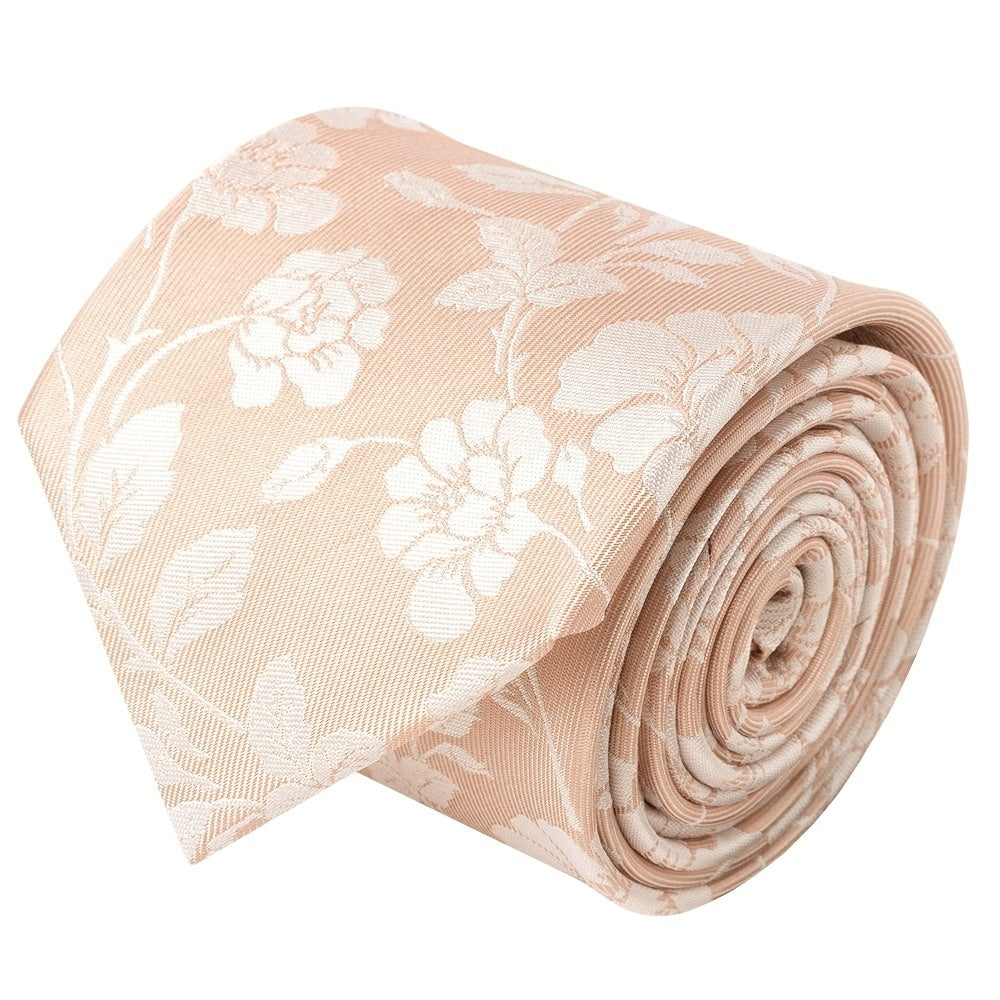 Pink With White Floral Silk Classic Tie And Pocket Square 3