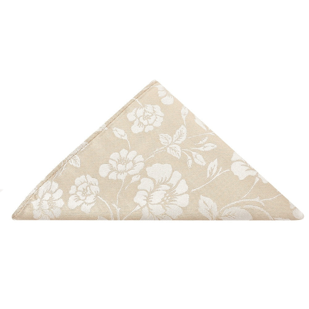 Champagne With White Floral Silk Pocket Square 1