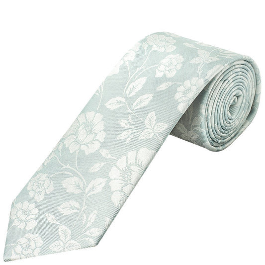 Duck Egg With White Floral Silk Classic Tie 1