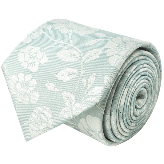 Duck Egg With White Floral Silk Classic Tie 2