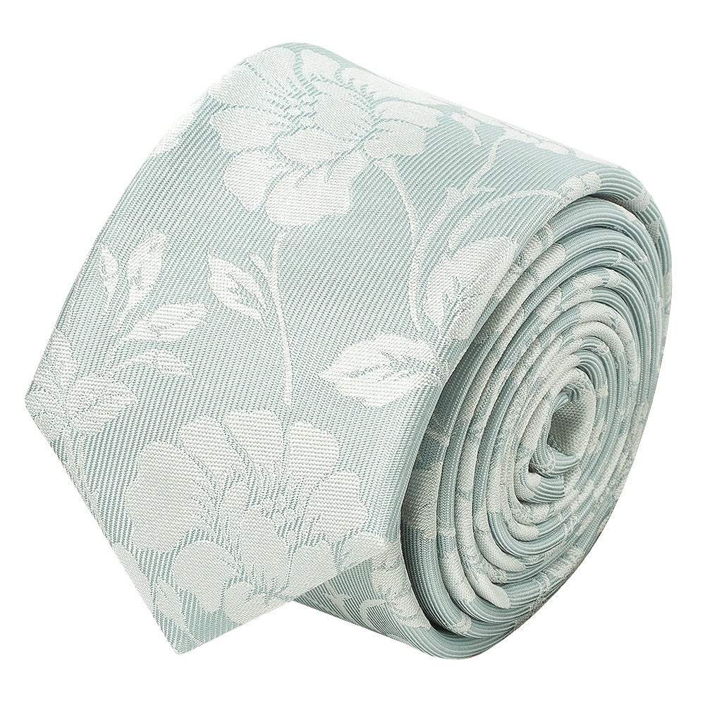 Duck Egg With White Floral Silk Skinny Tie 2